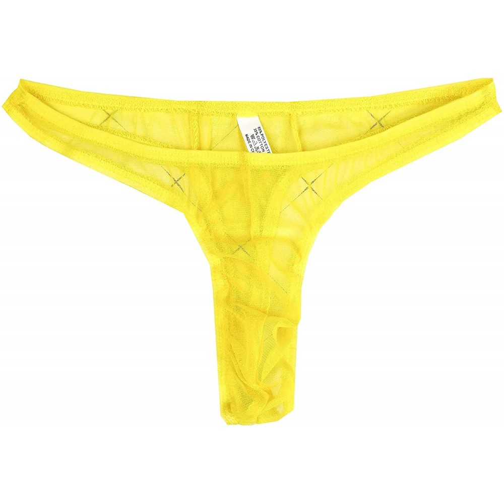 G-Strings & Thongs Sexy Men Thongs See Through Mesh Underwear Low Rise Pouch Jockstrap G-Strings Underpants - Yellow - C41924...