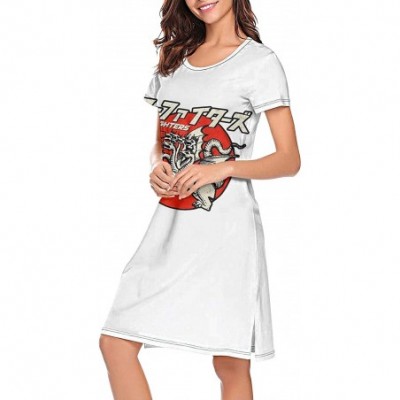 Nightgowns & Sleepshirts Womens Novelty Short Sleeves Nightgown Funny Round Neck Nightshirt Classic Sleeping Clothes - White-...