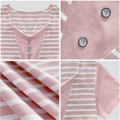 Sets Women's Capri Pajama Set Cotton Short Sleeve Sleepwear Striped Pjs Sets Top with Pants - Pink - CR193YQ09OU