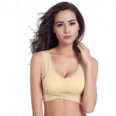 Bras InstaComfort Wireless Lace Lift Bra-Seamless Magic Wireless Lift Bra Front Cross Side Buckle Lace Sexy Breathable - Beig...