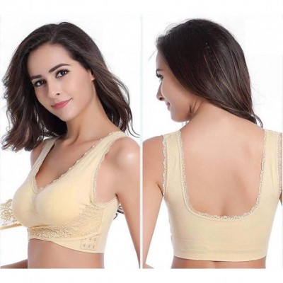 Bras InstaComfort Wireless Lace Lift Bra-Seamless Magic Wireless Lift Bra Front Cross Side Buckle Lace Sexy Breathable - Beig...