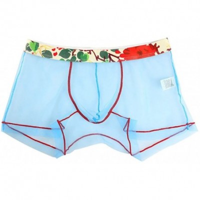 Boxer Briefs Men Sexy See-Through Underwear Boxer Briefs Shorts Bulge Pouch Soft Underpants - Sky Blue - CV184XS4IQD