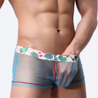 Boxer Briefs Men Sexy See-Through Underwear Boxer Briefs Shorts Bulge Pouch Soft Underpants - Sky Blue - CV184XS4IQD