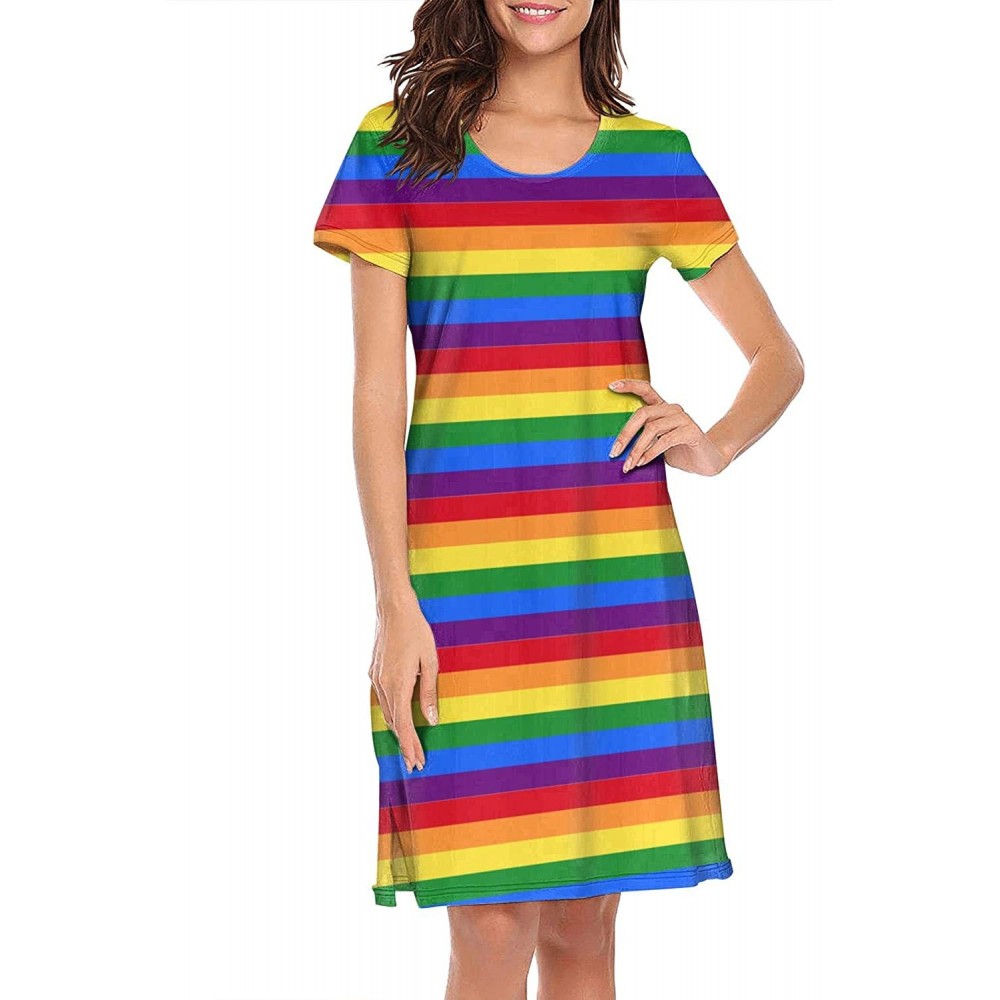 Nightgowns & Sleepshirts Womens Nightdress Gay Pride Rainbow Poster Illustration Short Sleeve Long Skirt Soft Comfortable Cas...