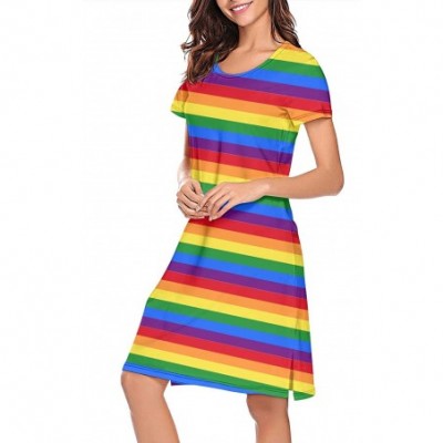 Nightgowns & Sleepshirts Womens Nightdress Gay Pride Rainbow Poster Illustration Short Sleeve Long Skirt Soft Comfortable Cas...