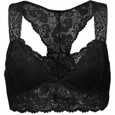 Bras Sexy Women's Signature Lace Deep V Bralette Women Floral Lace Bralette Padded Breathable Lace Bra Bustier - Black - CQ18...