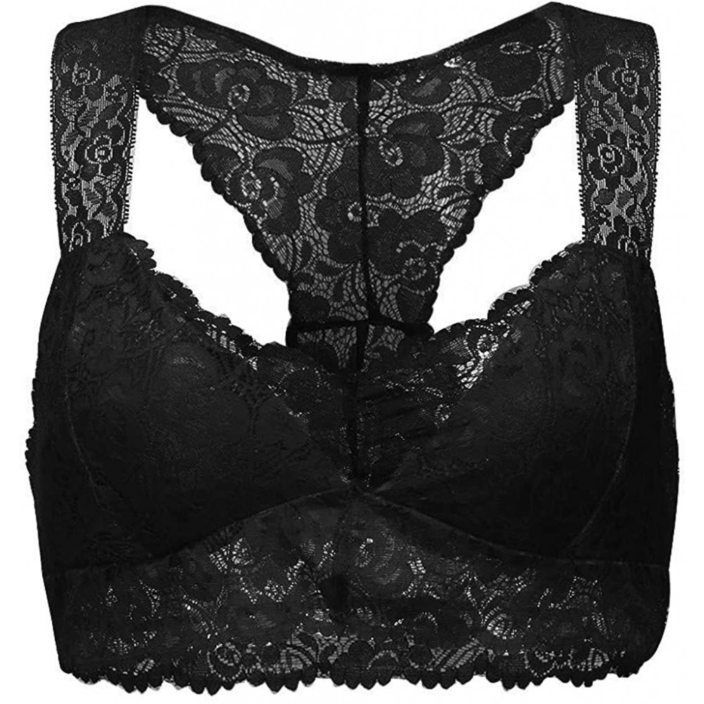 Bras Sexy Women's Signature Lace Deep V Bralette Women Floral Lace Bralette Padded Breathable Lace Bra Bustier - Black - CQ18...