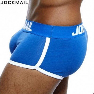 Boxer Briefs Mens Underwear Boxer Sexy Bulge Front + Back Buttocks Double Removable Push Up Cup - Blue - CV18K3NLXIA