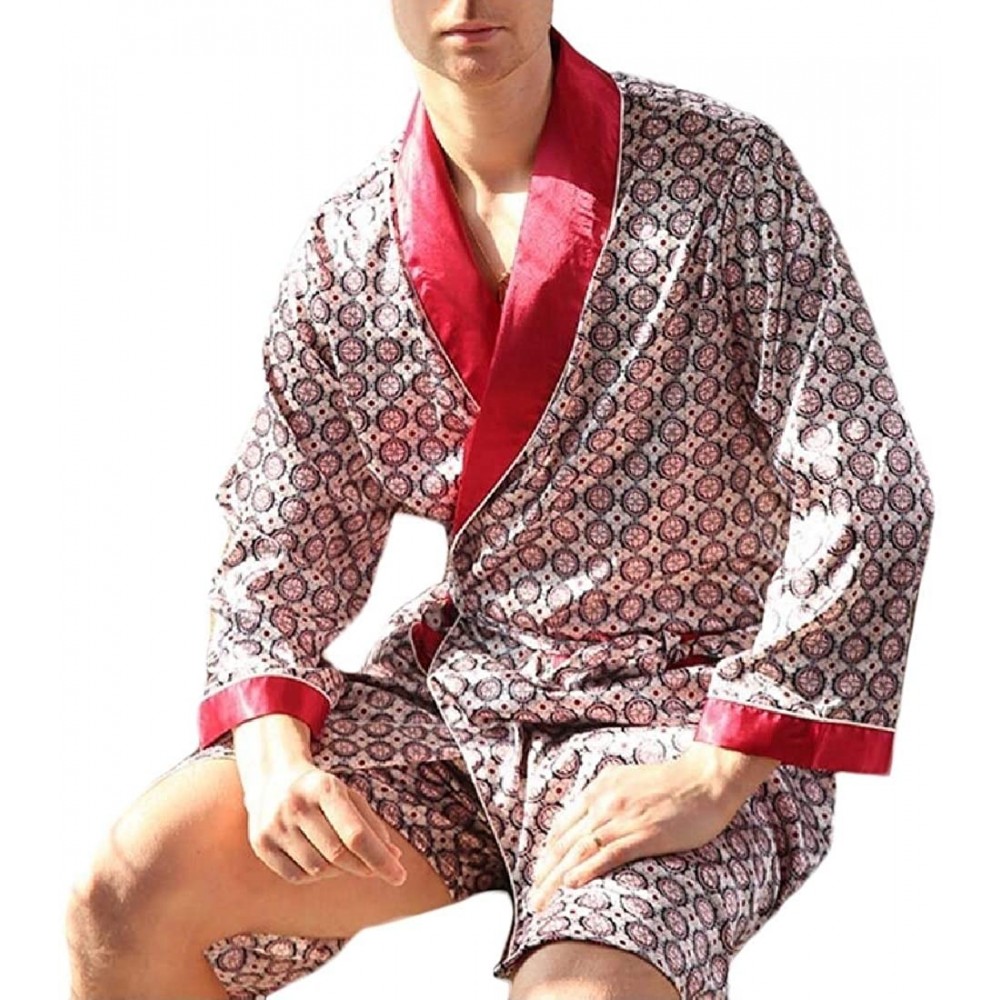 Robes Men's 2-Piece Bathrobe Silky Long-Sleeve Spa Loungewear - 3 - CG198D3MNK0