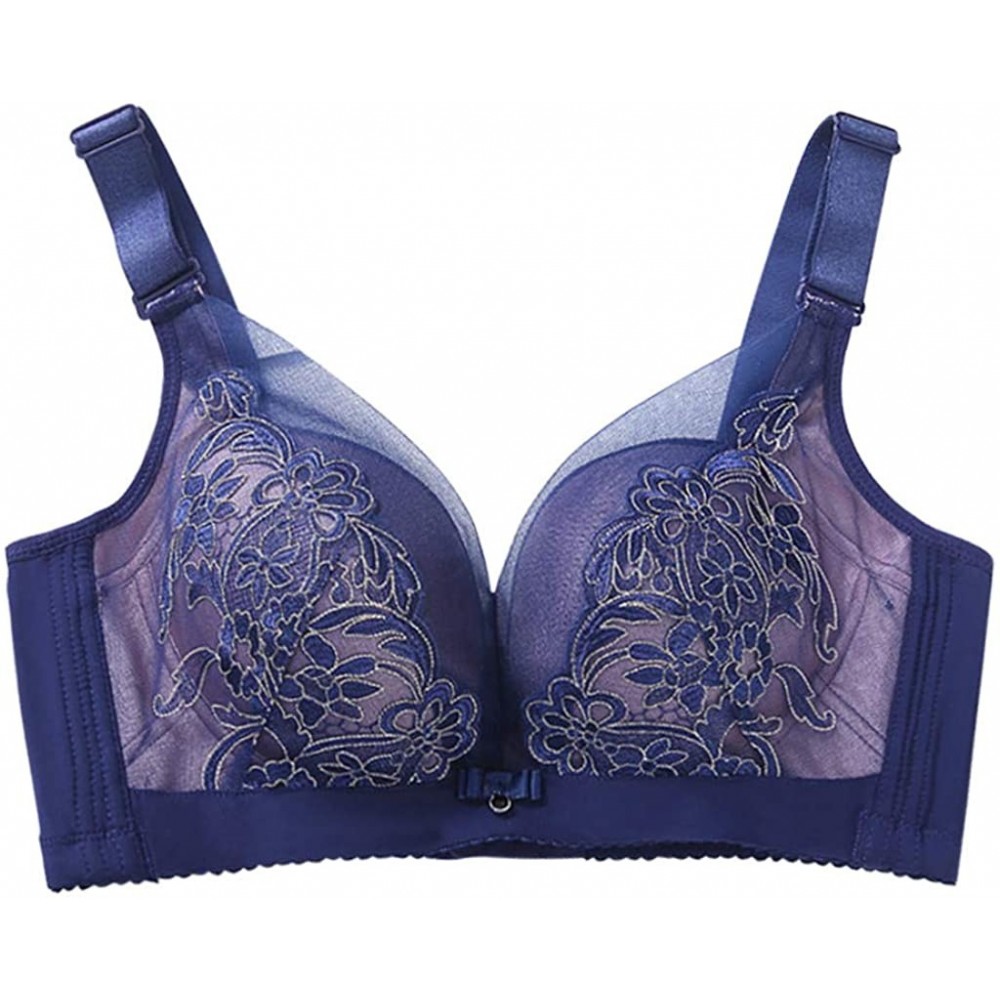 Bustiers & Corsets Female Comfortable Bras Lace Sports Bra Without Steel Ring Sports Underwear - Blue - CC18YHHEL82