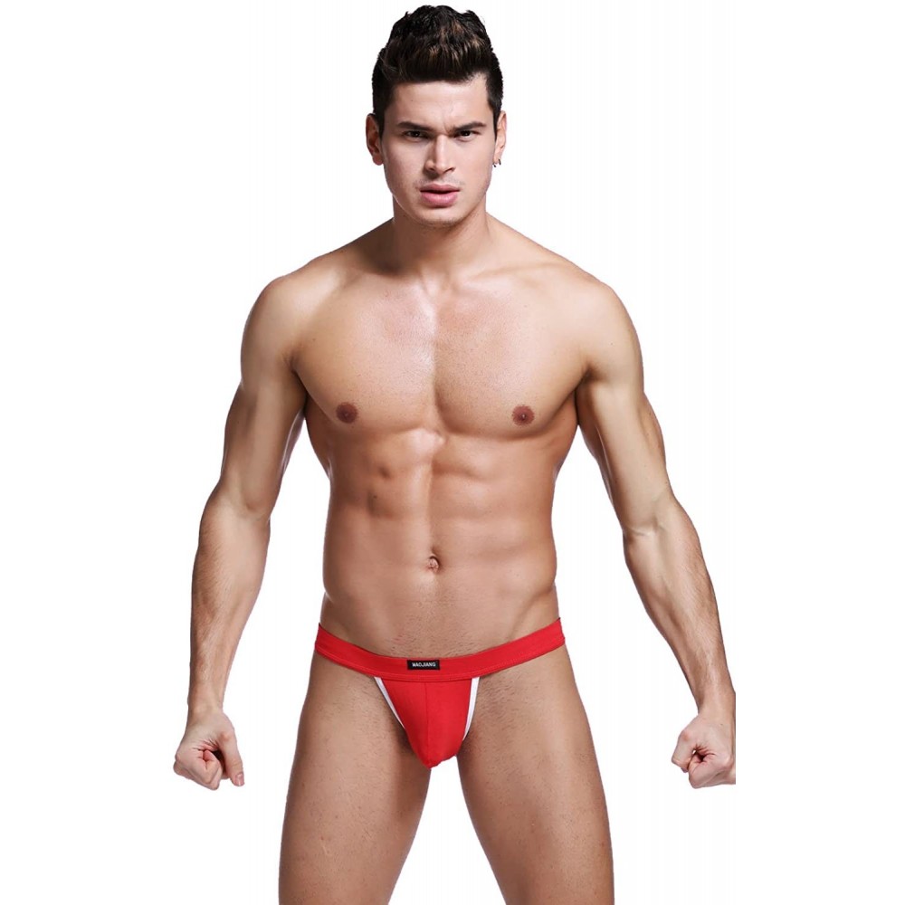 G-Strings & Thongs Men's Nylon Butt Hollow Underwear Thong G-String Soft Low Rise Briefs - Red - CQ12GWKPBRF