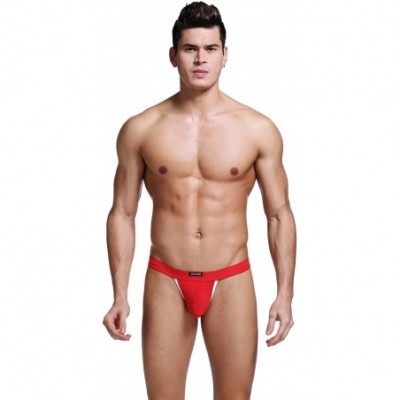 G-Strings & Thongs Men's Nylon Butt Hollow Underwear Thong G-String Soft Low Rise Briefs - Red - CQ12GWKPBRF