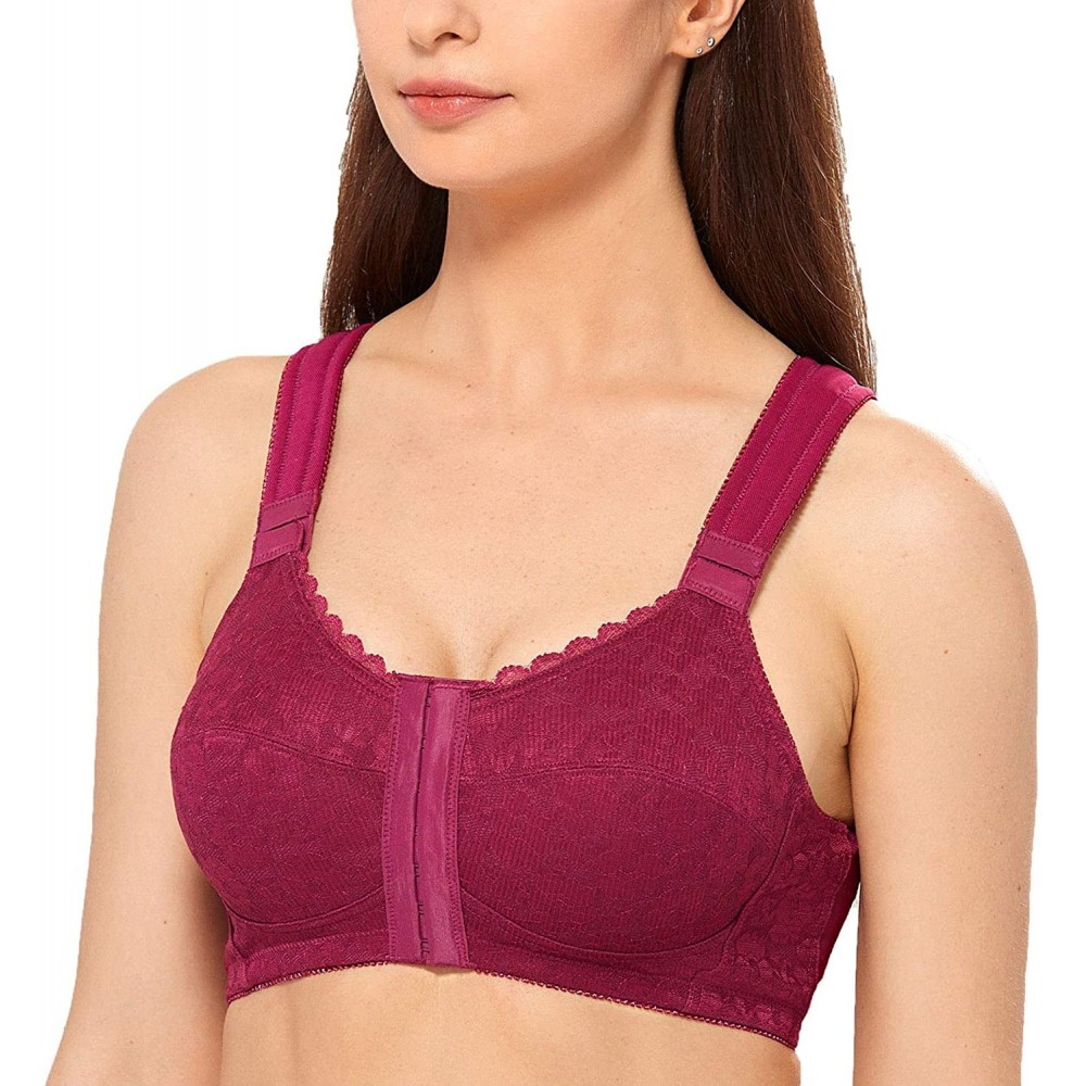 Bras Women's Full Coverage Posture Corrector Front Closure Wireless Back Support Bra - Cranberry - CK18TKHK9OO