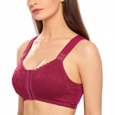 Bras Women's Full Coverage Posture Corrector Front Closure Wireless Back Support Bra - Cranberry - CK18TKHK9OO