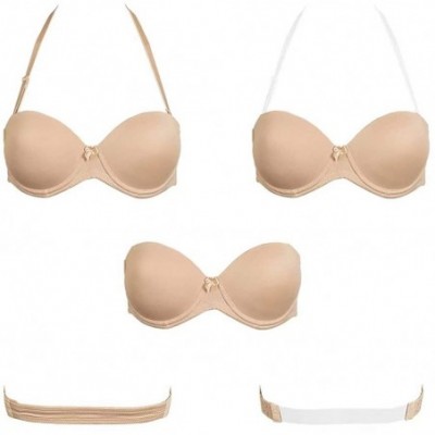 Bras Strapless Bra with Clear Straps Lightly Padded Push-Up Brassiere in Invisible and Transparent Back - Beige - CT18QISRL59