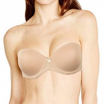 Bras Strapless Bra with Clear Straps Lightly Padded Push-Up Brassiere in Invisible and Transparent Back - Beige - CT18QISRL59