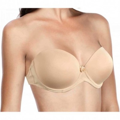 Bras Strapless Bra with Clear Straps Lightly Padded Push-Up Brassiere in Invisible and Transparent Back - Beige - CT18QISRL59