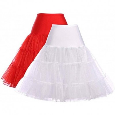 Slips Women 50s Petticoat Skirts Tutu Rockabilly Crinoline Underskirt 26'' Slip PT3 - Red White-2 Pack - CG18AKNMY3U