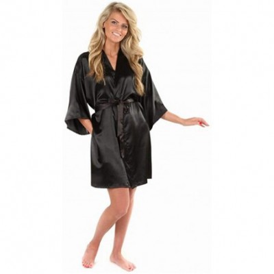 Robes Black Women's Faux Silk Robe Bath Gown Kimono Yukata Bathrobe Solid Color Sleepwear - As the Photo Show - CN19C9329GE