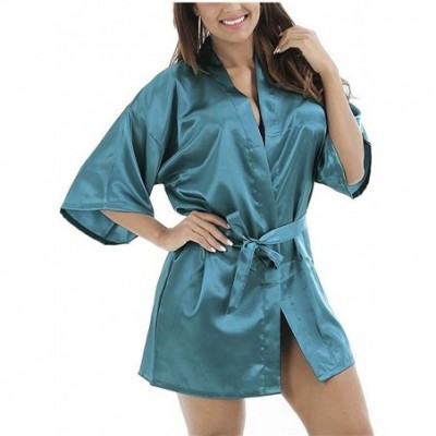 Robes Black Women's Faux Silk Robe Bath Gown Kimono Yukata Bathrobe Solid Color Sleepwear - As the Photo Show - CN19C9329GE