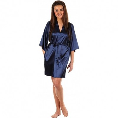 Robes Black Women's Faux Silk Robe Bath Gown Kimono Yukata Bathrobe Solid Color Sleepwear - As the Photo Show - CN19C9329GE