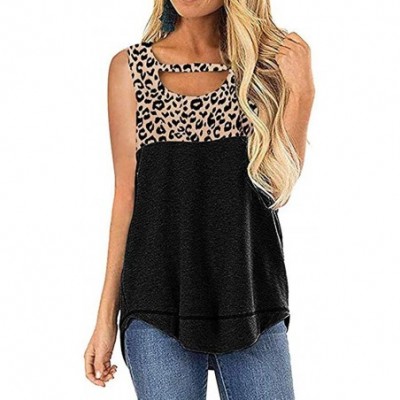 Thermal Underwear Women's Cut-Out Sleeveless Summer Leopard Colorblock Casual Shirts Tank Tops Blouse - Black Tee Shirt - CE1...