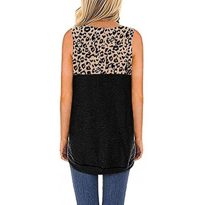 Thermal Underwear Women's Cut-Out Sleeveless Summer Leopard Colorblock Casual Shirts Tank Tops Blouse - Black Tee Shirt - CE1...