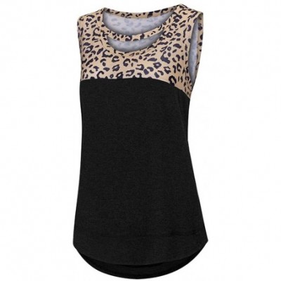 Thermal Underwear Women's Cut-Out Sleeveless Summer Leopard Colorblock Casual Shirts Tank Tops Blouse - Black Tee Shirt - CE1...