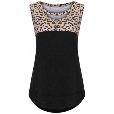 Thermal Underwear Women's Cut-Out Sleeveless Summer Leopard Colorblock Casual Shirts Tank Tops Blouse - Black Tee Shirt - CE1...