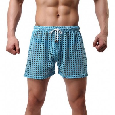 Boxers Mens Boxer Briefs Hollow Out Drawstring Lounge Net Shorts Underwear - Blue - CJ17X3N0RDS