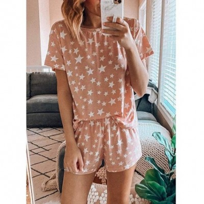 Sets Tie-dye Loungewear Sleepwear Shorts Sets Summer Short Sleeve O Neck Pajamas Set - B-pink - CU19CQ4R7GM