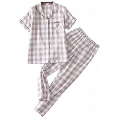 Sets Soft Plaid Pajamas for Women Cotton Button Down Pajama Set 2 Piece Shorts Pants Shirt - B yellow - C018TCIS2XC