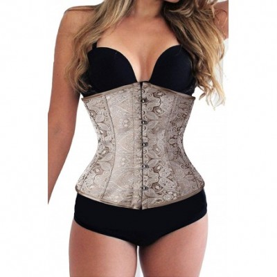 Bustiers & Corsets Women's Lace Up Jacquard Brocade Underbust Boned Corset Waist Trainer Shaper - Beige - C118I3NGZT5