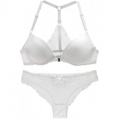 Bras Women's Sexy Lace Front Closure Y-Strap Push Up Seamless Bra Panty Set - White - CX18W6GLH9O