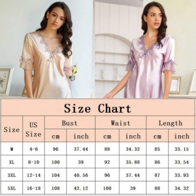 Baby Dolls & Chemises Women Lingerie V Neck Satin Chemise Short Sleeve Nightgown Sleepwear - Gold - CX195AKRK50