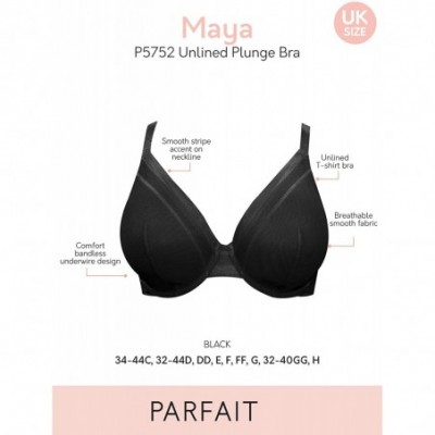 Bras Maya Women's Full Figure Unlined Plunge Breathable Smooth Everyday Bra Style P5752 - Black - CR195ALZ5L0