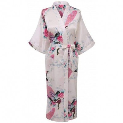 Robes V Neck Nightwear Casual Wedding Party Robe Print Women Kimono Gown Sleepwear Satin Long Bathrobe Home Pajamas Gold - CZ...