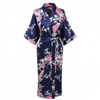 Robes V Neck Nightwear Casual Wedding Party Robe Print Women Kimono Gown Sleepwear Satin Long Bathrobe Home Pajamas Gold - CZ...