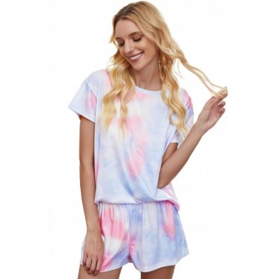 Sets Womens Printed Short Sleeve Tops and Shorts 2 Piece Pajamas Sets - 9801 Pink - CX190TXZ4UN