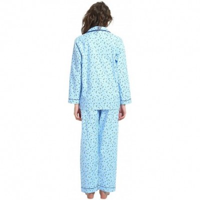 Sets Comfy Pajamas for Women 2-Piece Warm and Cozy Flannel Pj Set of Loungewear Button Front Top Pants - Sky Blue - CJ1889IOGDH