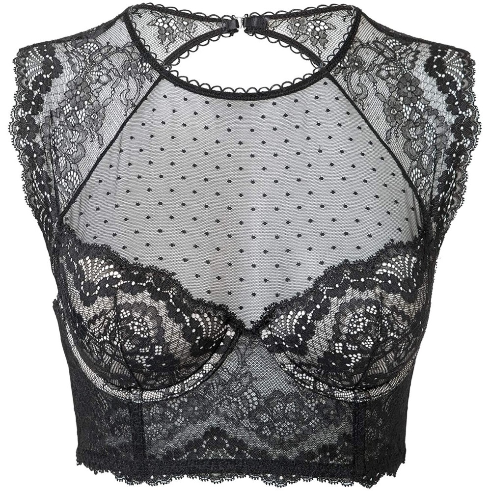 Bras Women's Mesh Bustier High-Neck Lightly Lined Underwire Bra Top - Black - CQ18L8LYI9E