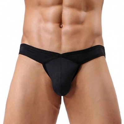 G-Strings & Thongs Mens Sexy Mesh Underwear Low-Rise Micro Bulge Pouch Thong Jockstrap - Black - CA1925KAZX0