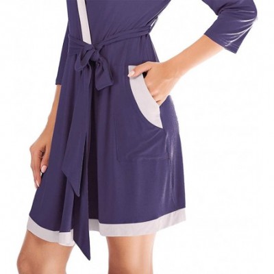 Nightgowns & Sleepshirts Women Robe Soft Kimono Robes Cotton Bathrobe Sleepwear Loungewear Short - Navy Blue - C218T7UO3Y9