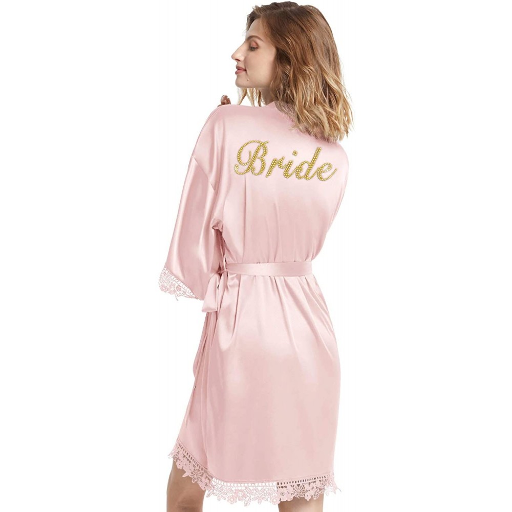 Robes Silky Bridesmaid Robes for Women Lightweight Kimono Bathrobe Sleepwear for Wedding Party - Pink (Bride) - CX194KYDU5K