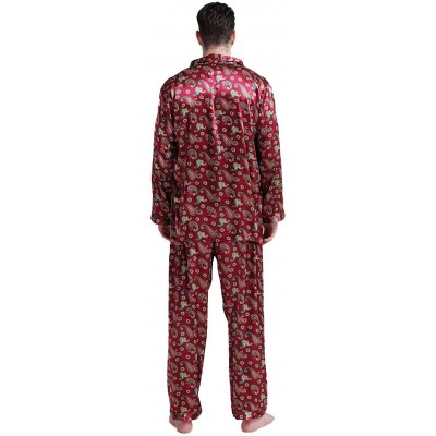 Sleep Sets Mens Silk Satin Pajamas Set Sleepwear Loungewear S~4XL Plus - Wine Red - C312M5RMBC7