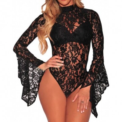 Shapewear Womens Sexy Lace Teddy Lingerie One Piece Babydoll Bodysuit Top- Black Sheer Lace Bodysuit Shapewear Clubwear Blous...