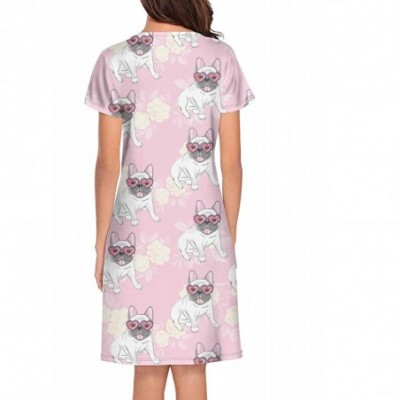 Nightgowns & Sleepshirts Rainbow Dogs Cats Horse Hippo Owl Cow Sleepwear Womens Nightgown Print Short Sleeve Nightwear - Whit...