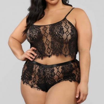 Robes Sexy Lingerie for Women Plus Size Cami Top with Shorts Panty Set Strappy Babydoll Bodysuit - Black - CF190HNARRC