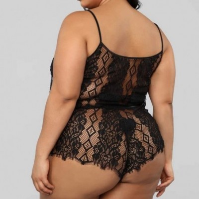 Robes Sexy Lingerie for Women Plus Size Cami Top with Shorts Panty Set Strappy Babydoll Bodysuit - Black - CF190HNARRC