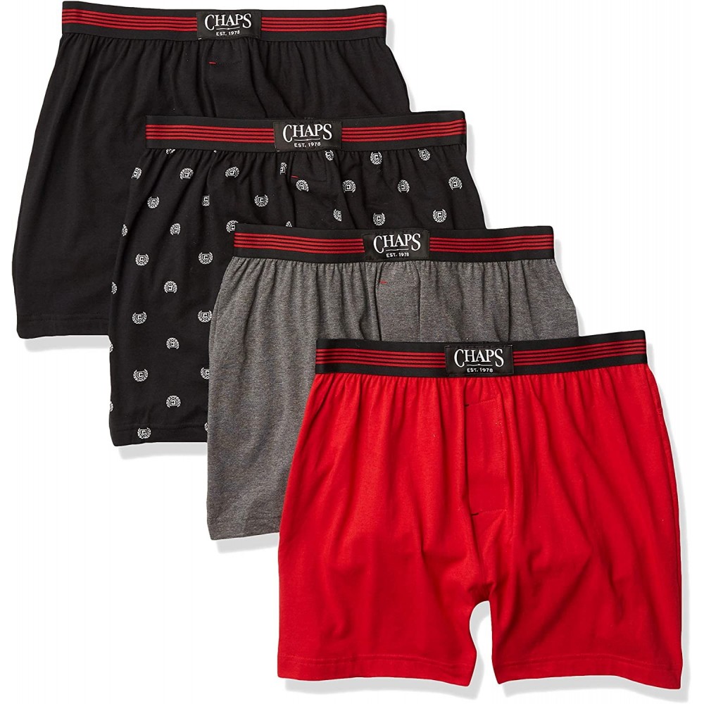 Boxers Men's Knit Boxer - Charcoal Grey Heather/Chaps Tossed Logo Print/Rl Red/Polo Black - CR18XNZZS95